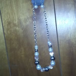Pearl necklace and earrings